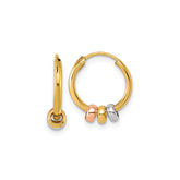 14K Tri-Color Gold Endless Hoop Earrings with 3 Beads, 13mm